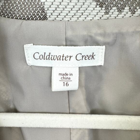 Coldwater Creek Womens Blazer Size 16 Floral Metallic Wool Blend Natural Tan - Picture 2 of 9